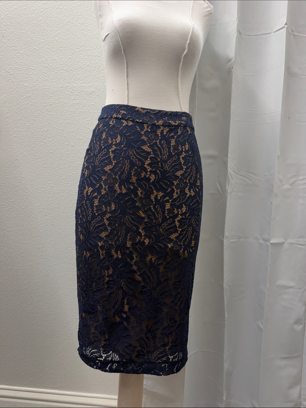 Banana Republic Navy Lace Pencil Skirt with Nude Lining